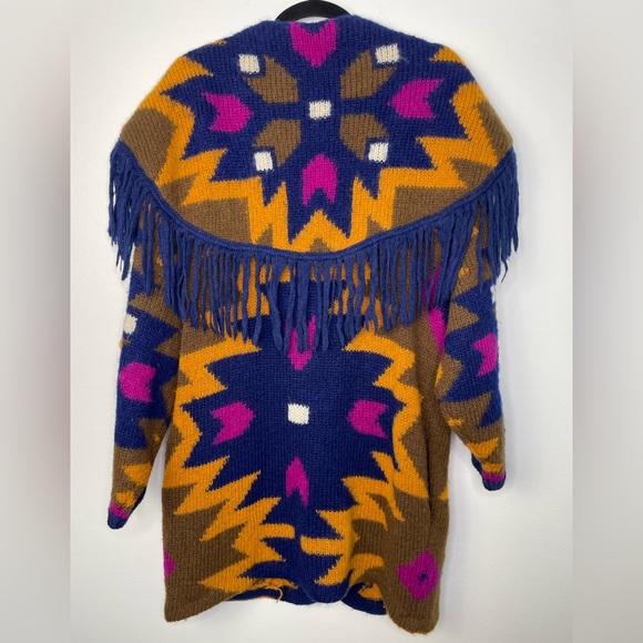 Vintage southwestern wool blend fringe cardigan - Picture 9 of 10